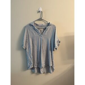 Thread & Supply‎ White Blue Striped Tunic Shirt Blouse Womens Size M